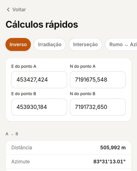 Tela da ferramenta Cálculos de campo