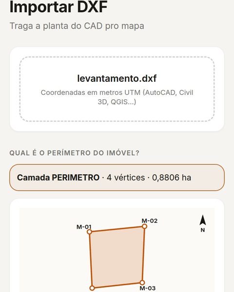 Tela da ferramenta Importar DXF