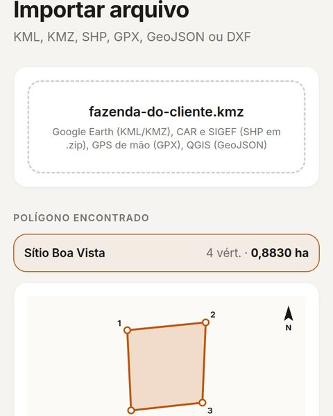 Tela da ferramenta Importar KML, SHP, GPX